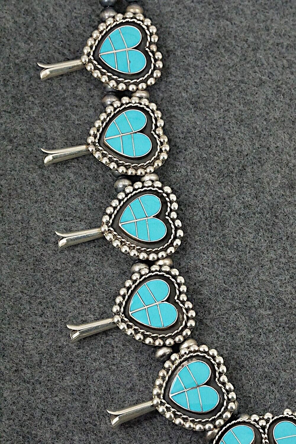 Turquoise & Sterling Silver Squash Blossom Set - Faye Lowsayatee