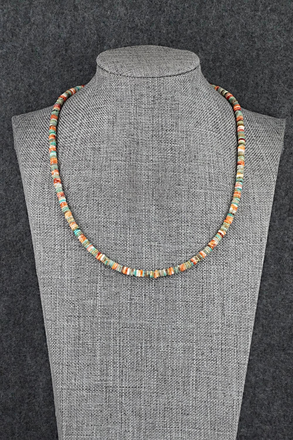 Turquoise, Spiny Oyster & Sterling Silver Necklace 17" - Doreen Jake