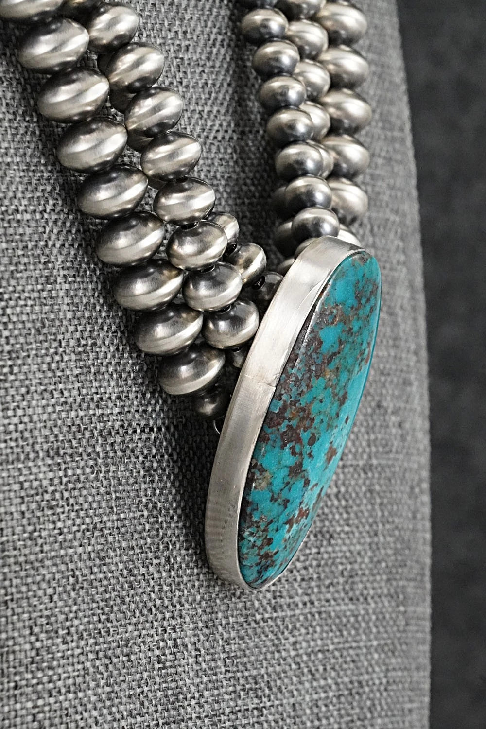 Turquoise & Sterling Silver Navajo Pearl Necklace - Gruber & Halwood