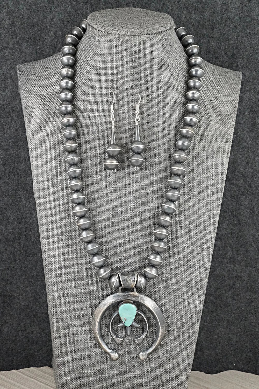 Turquoise & Sterling Silver Squash Blossom Set - Gilbert Martin