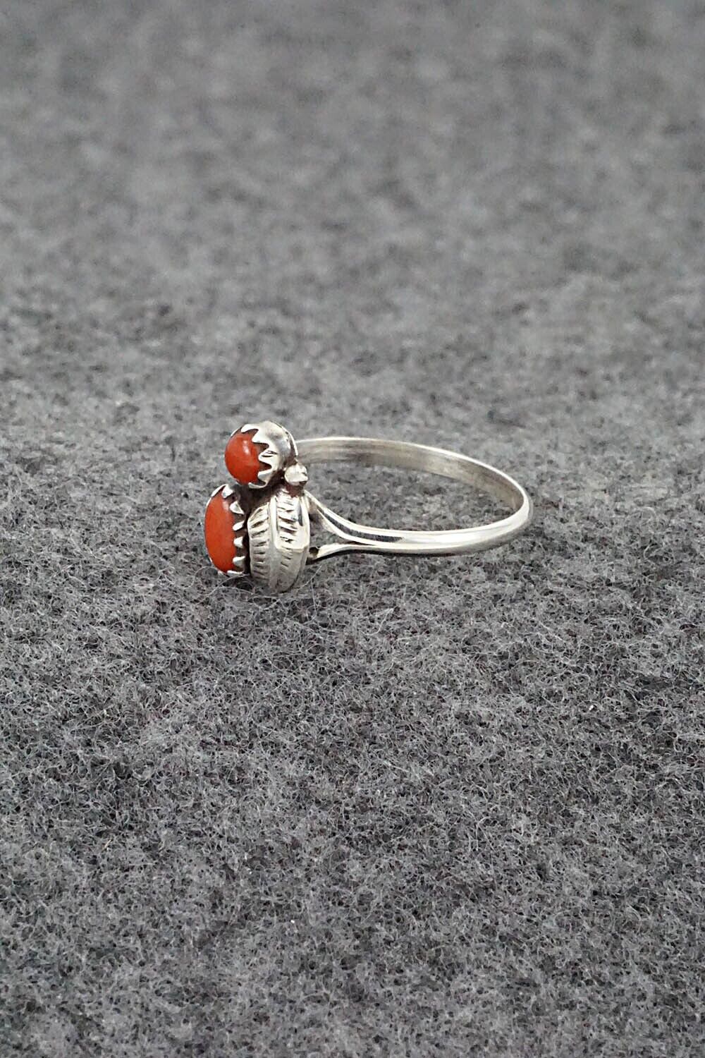 Coral & Sterling Silver Ring - Betty Hawthorne - Size 5.75