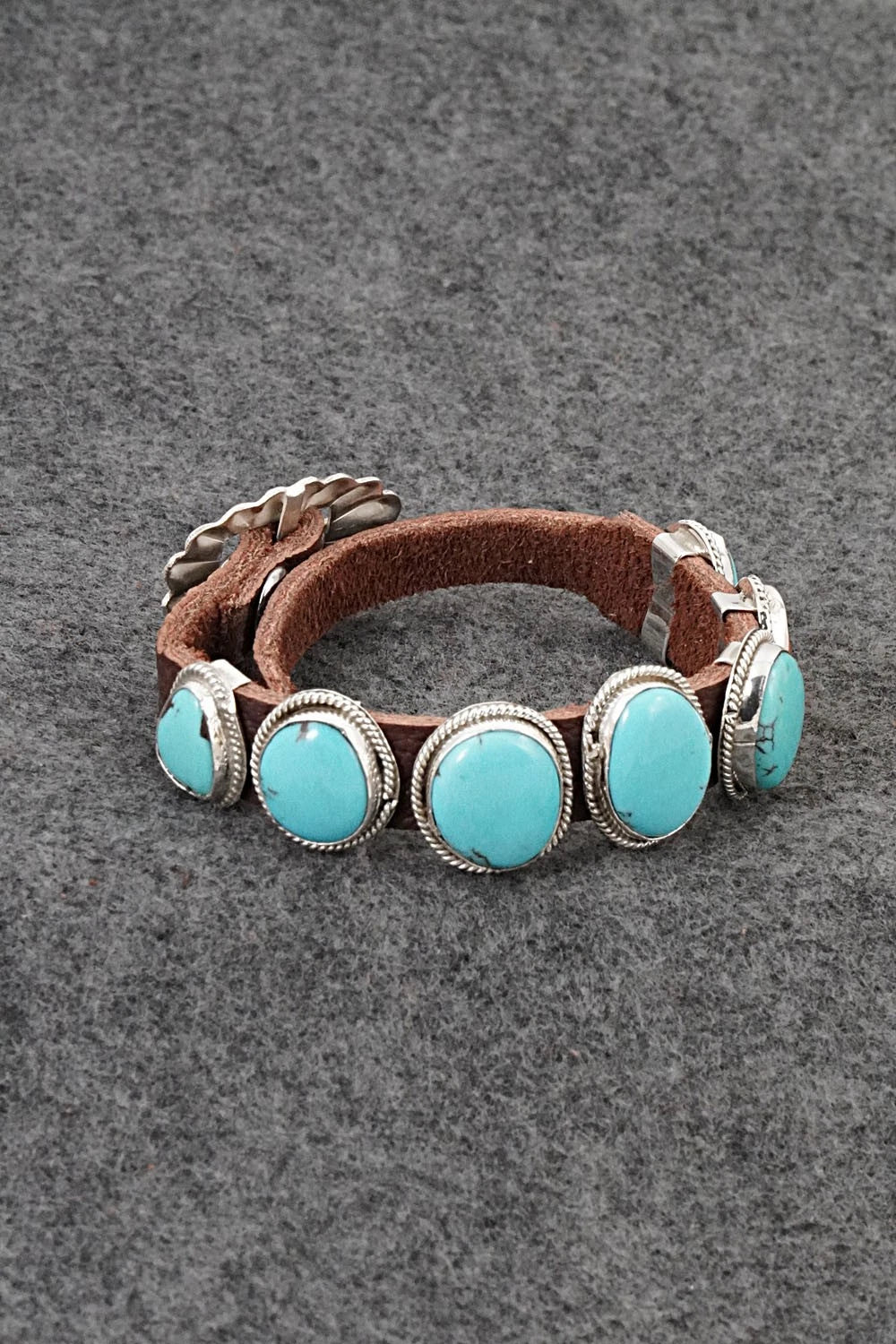 Turquoise, Spiny Oyster, Sterling Silver & Leather Bracelet - Rosita Charlie