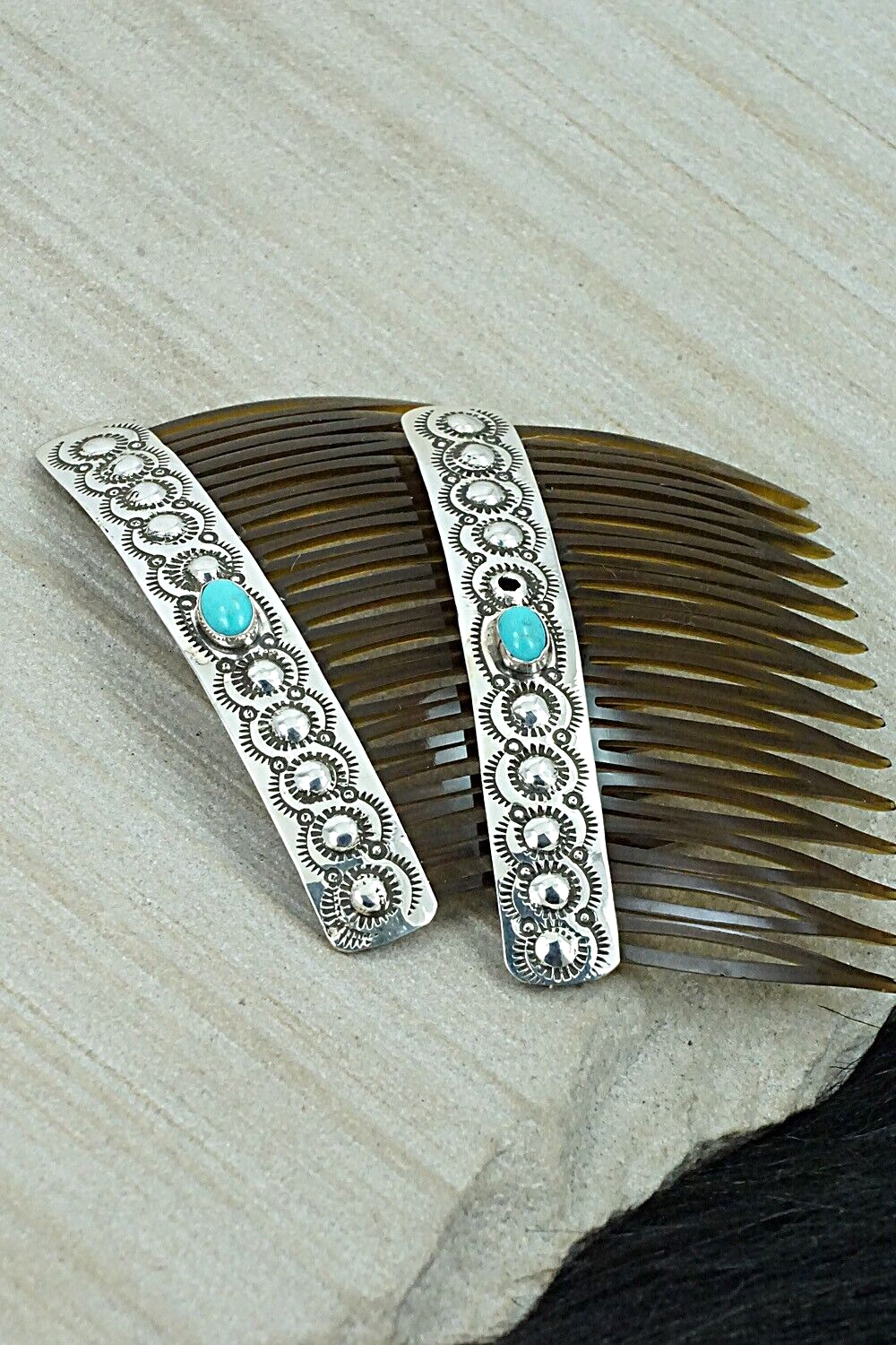 Turquoise & Sterling Silver Hair Combs - Jennie Blackgoat