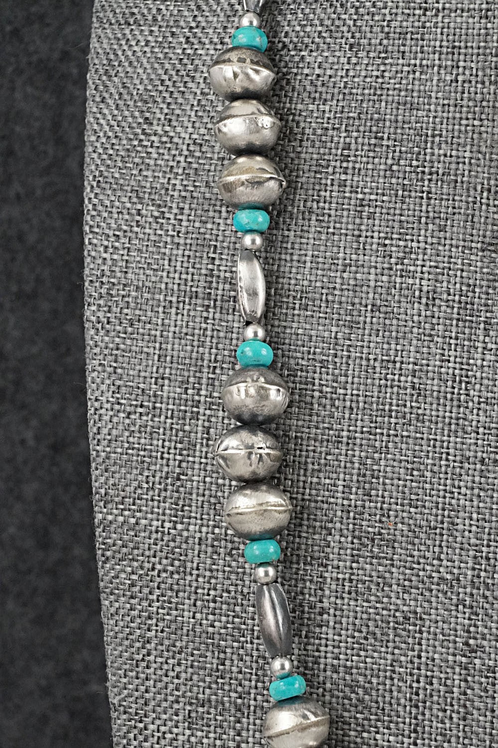 Turquoise & Sterling Silver Navajo Pearl Necklace 20" - Vintage