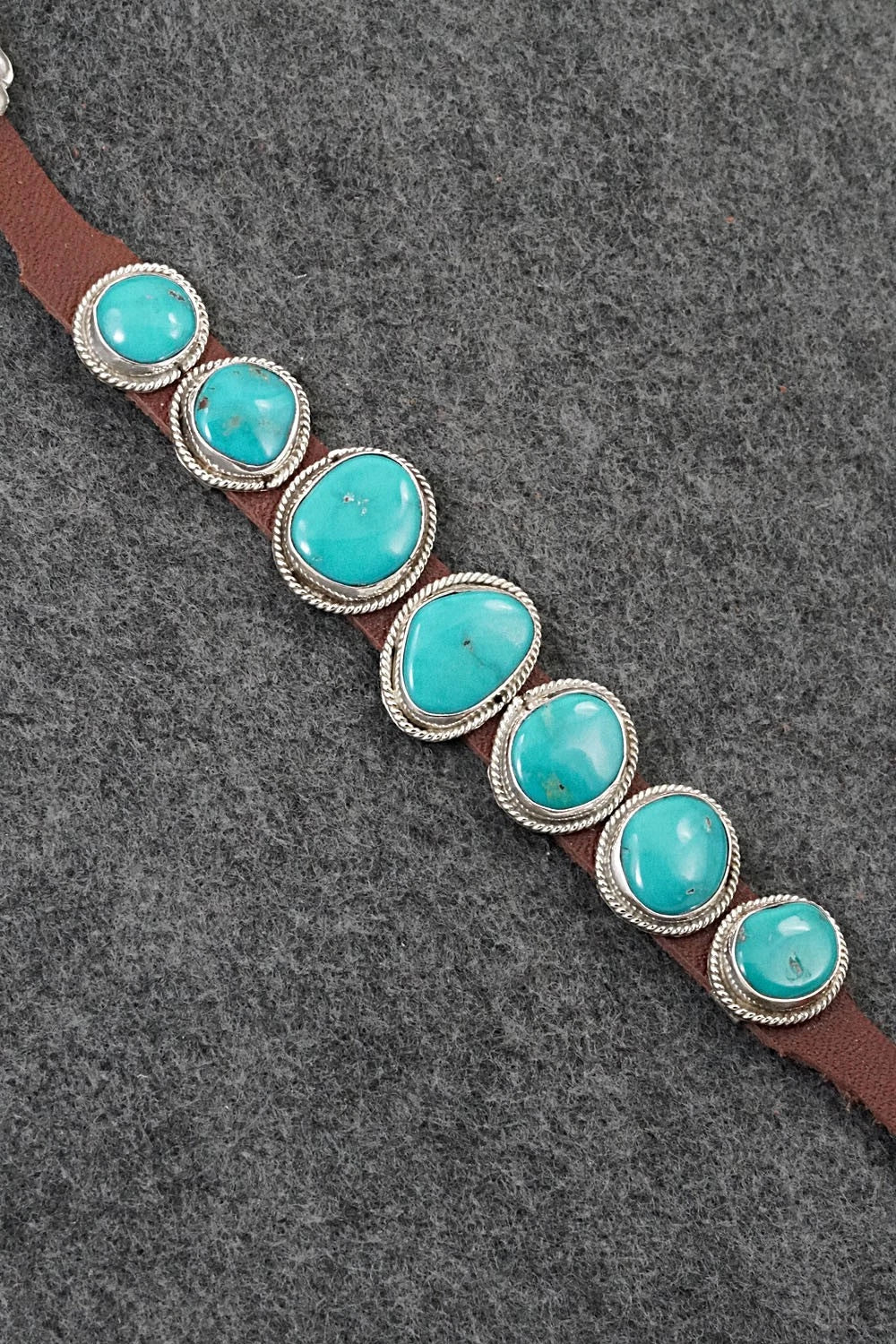 Turquoise, Sterling Silver & Leather Bracelet - Rosita Charlie