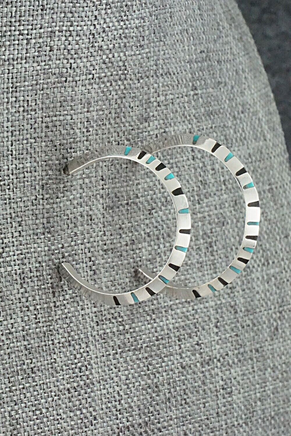Turquoise, Onyx & Sterling Silver Earrings - Gilbert Weebothee