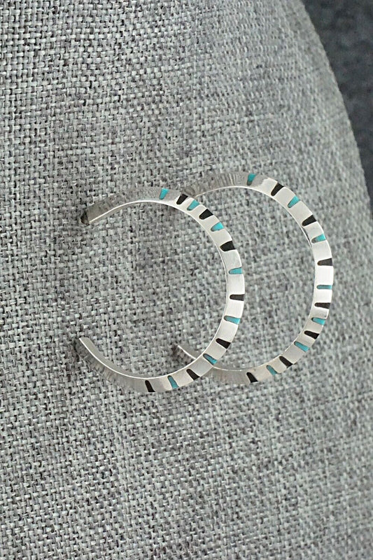 Turquoise, Onyx & Sterling Silver Earrings - Gilbert Weebothee