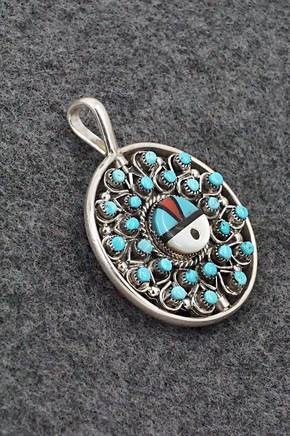 Coral, Turquoise & Sterling Silver Reversible Pendant - Wayne Johnson Sr.