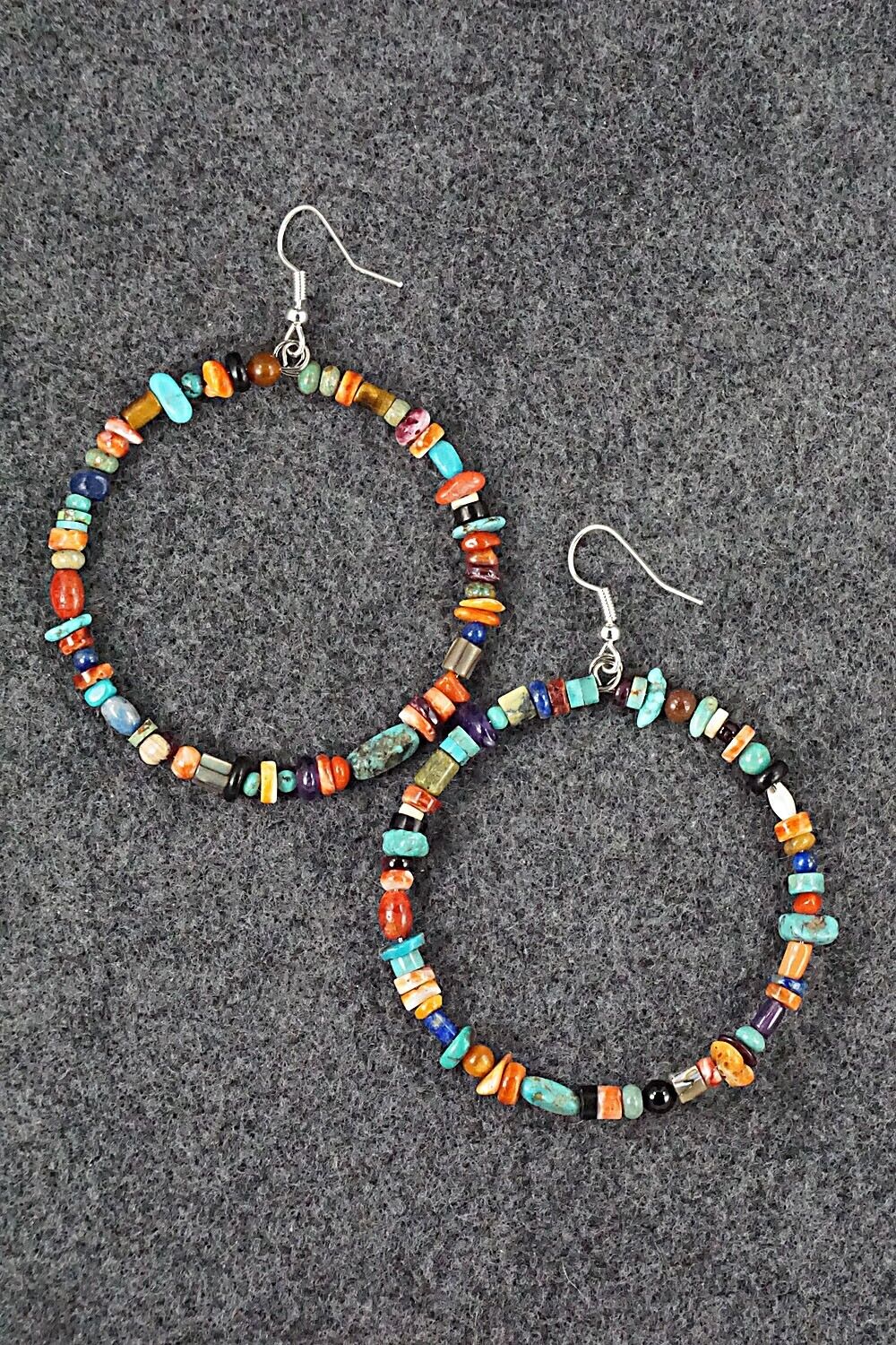 Multi Stone & Sterling Silver Hoop Earrings - Helen Tsosie