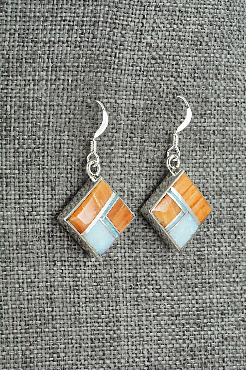 Spiny Oyster, Opalite & Sterling Silver Inlay Earrings - James Manygoats