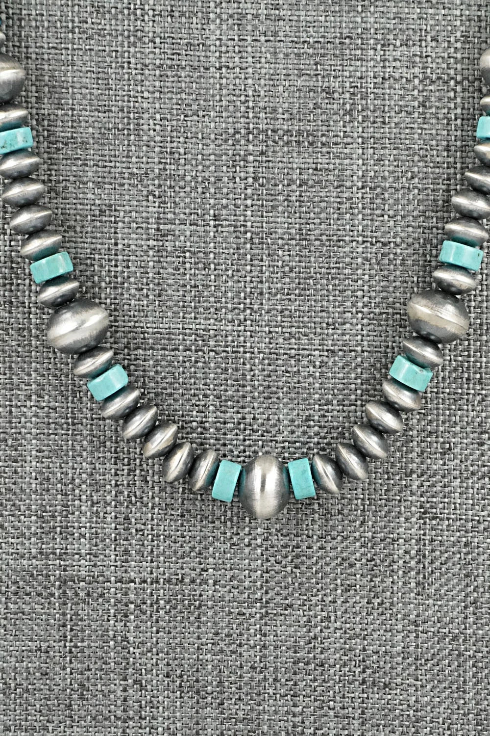 Turquoise & Sterling Silver Navajo Pearl Necklace 20" - Crystal Haley