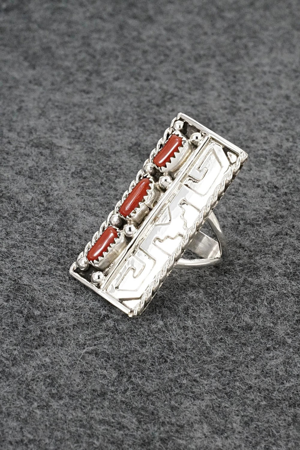 Coral & Sterling Silver Ring - Ronnie Spencer - Size 8.5