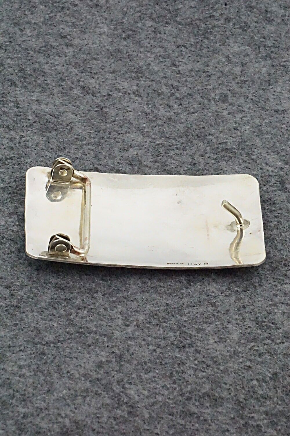 Turquoise, Coral Chip Inlay & Sterling Silver Belt Buckle - Raymond Begay