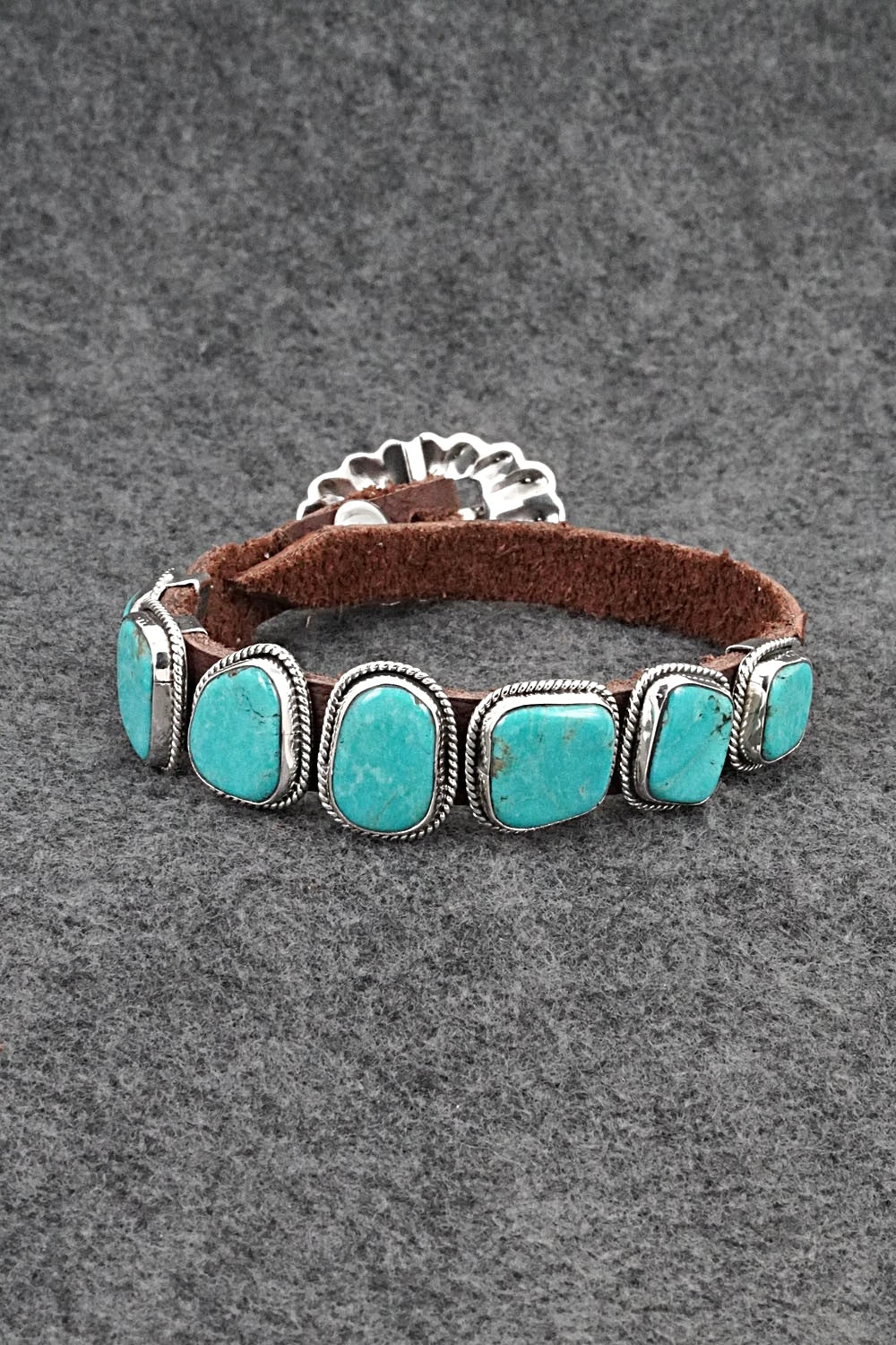 Turquoise, Sterling Silver & Leather Bracelet - Bonnie Willie