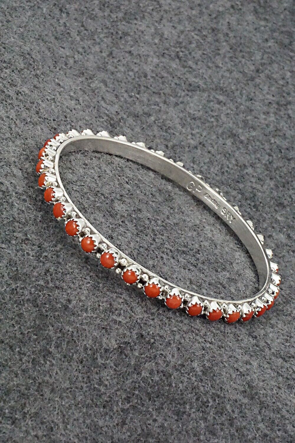 Coral & Sterling Silver Bangle Bracelet - Gaynell Parker