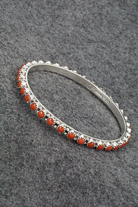 Coral & Sterling Silver Bangle Bracelet - Gaynell Parker