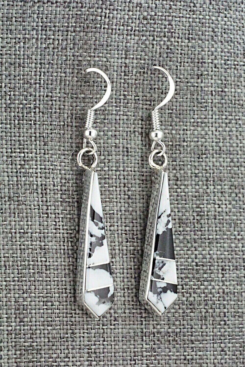 White Buffalo & Sterling Silver Inlay Earrings - Marilyn Yazzie