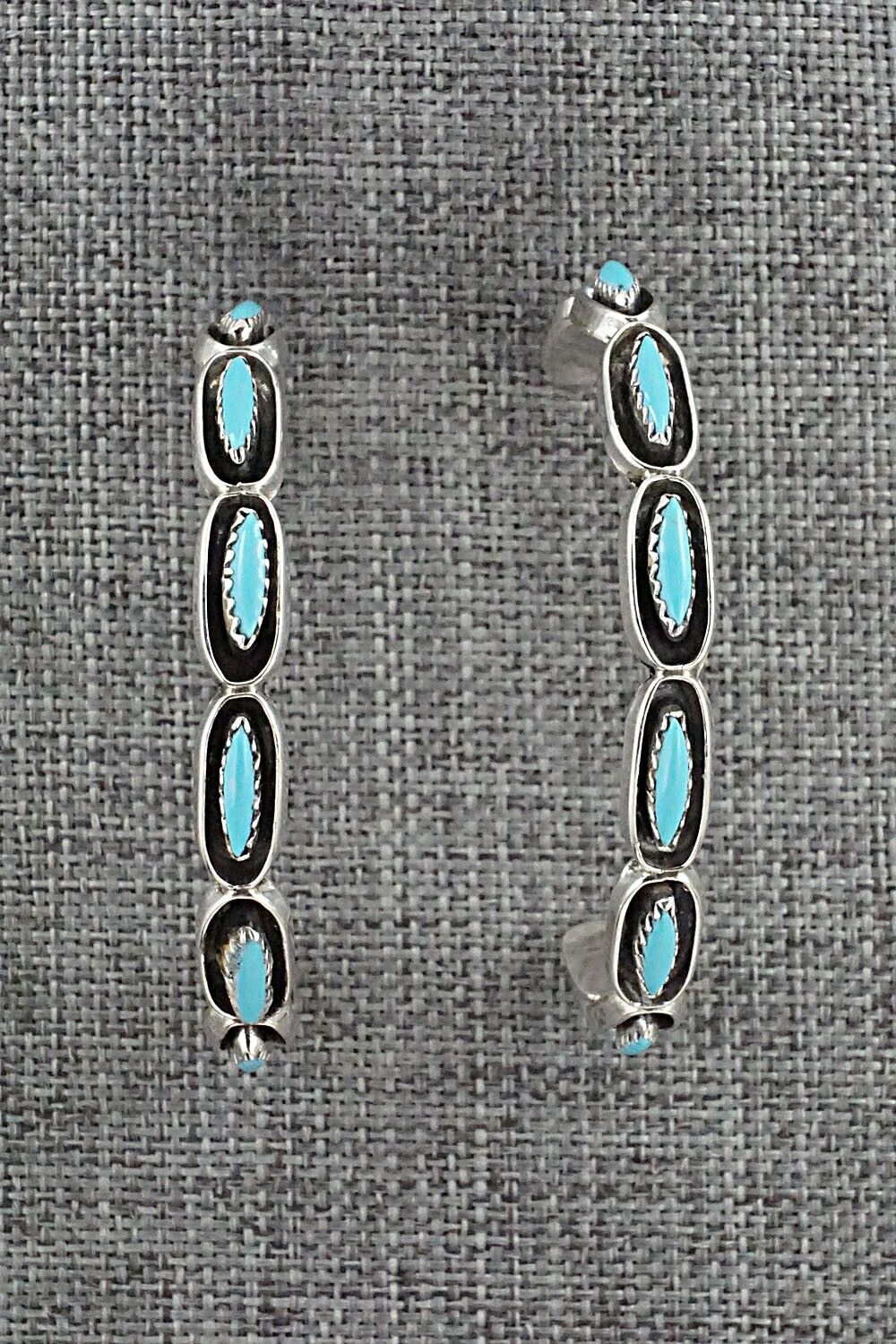 Turquoise & Sterling Silver Hoop Earrings - Francine Peyketewa