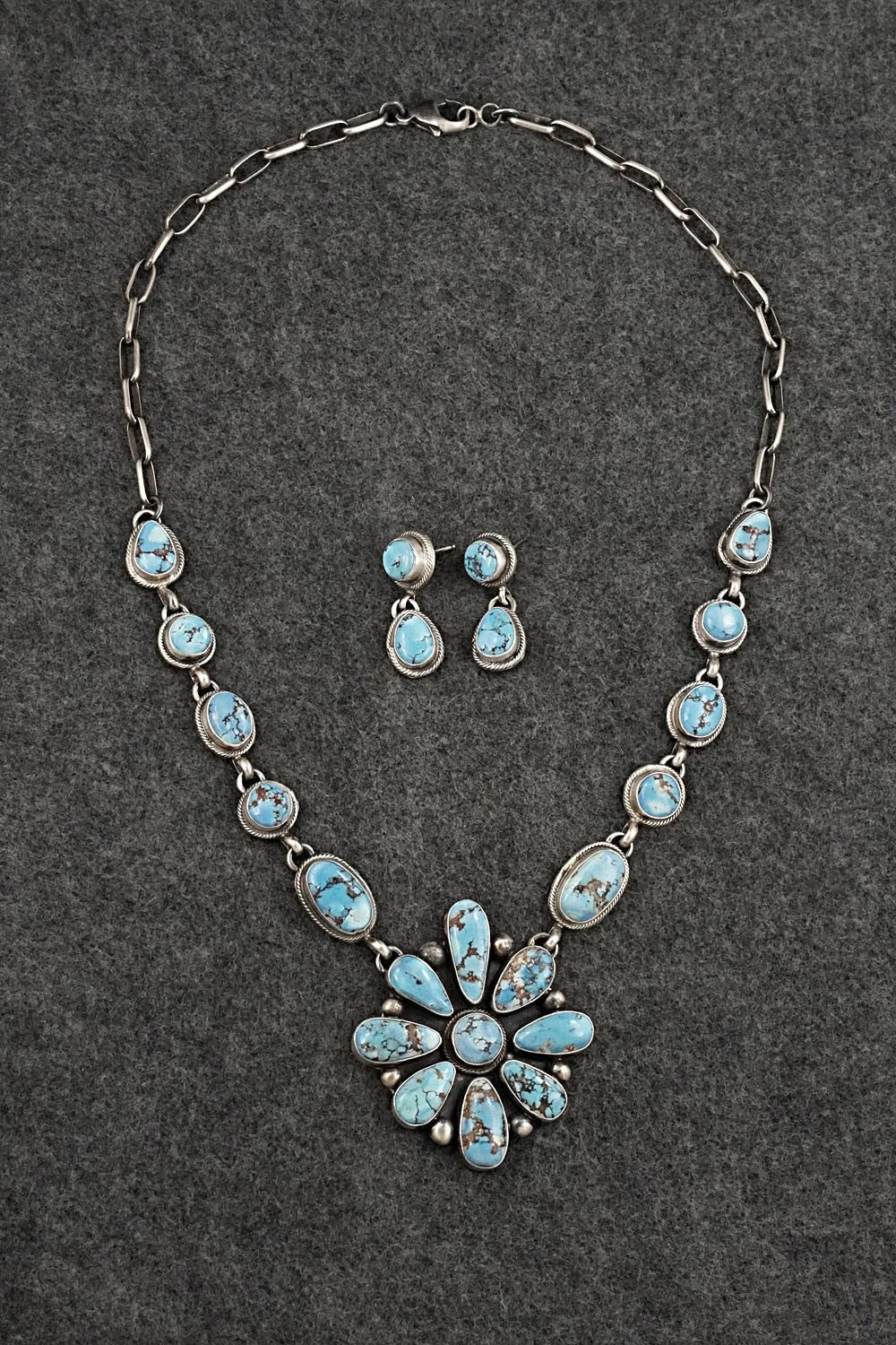 Turquoise & Sterling Silver Necklace and Earrings Set - Kathleen Livingston