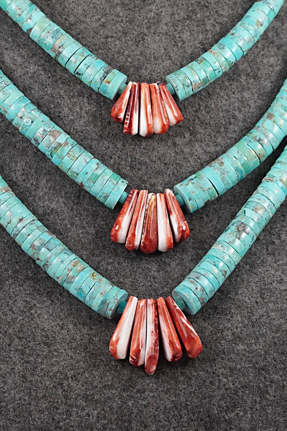 Turquoise, Spiny Oyster and Sterling Silver Necklace - Lupe Lovato