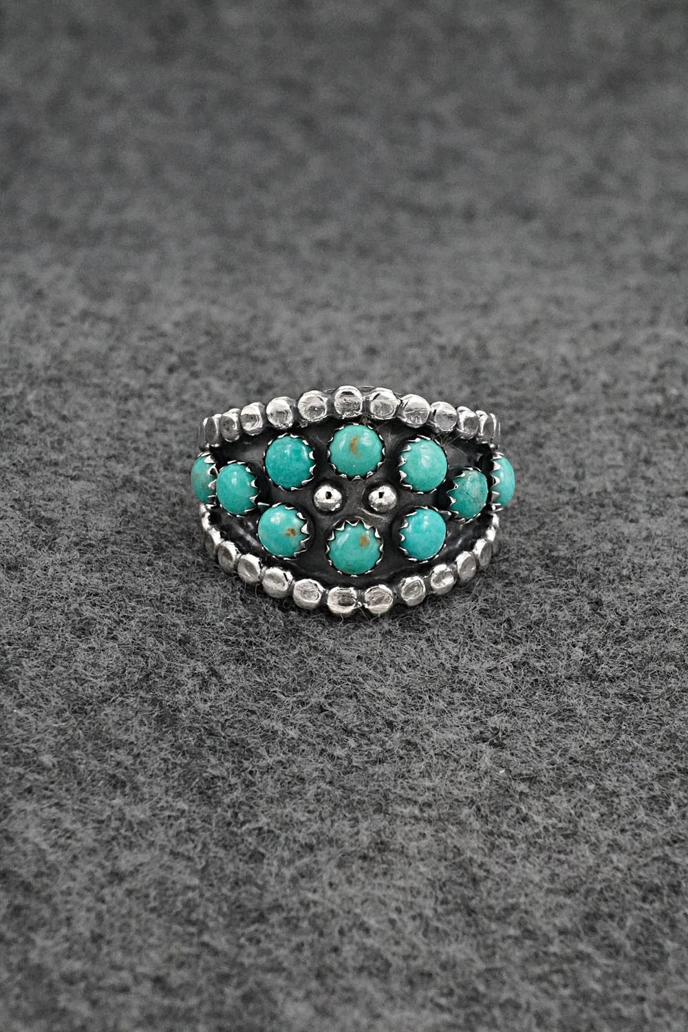 Turquoise & Sterling Silver Ring - Kenny Lonjose - Size 8.5