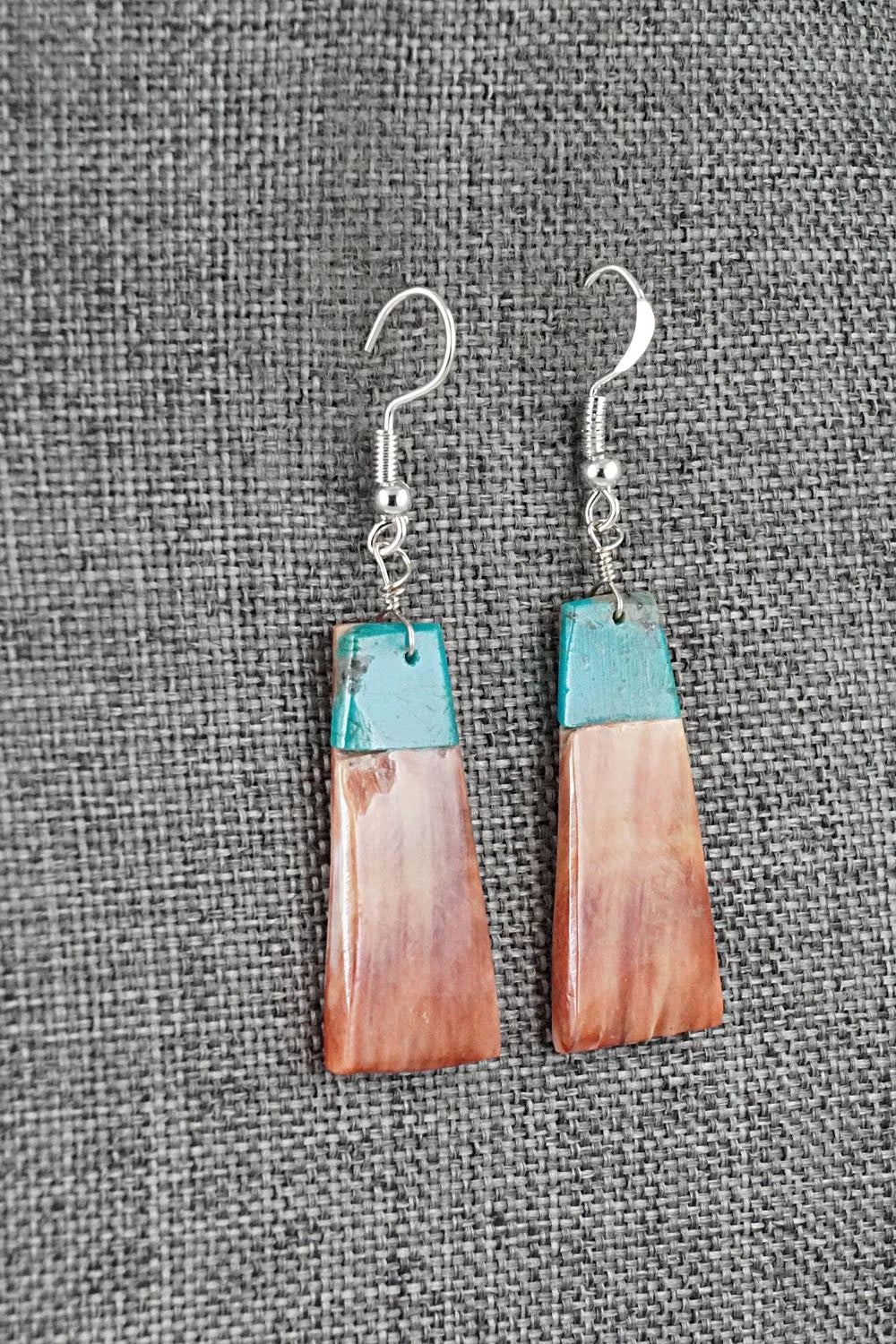 Spiny Oyster, Turquoise & Sterling Silver Earrings - Louise Pete
