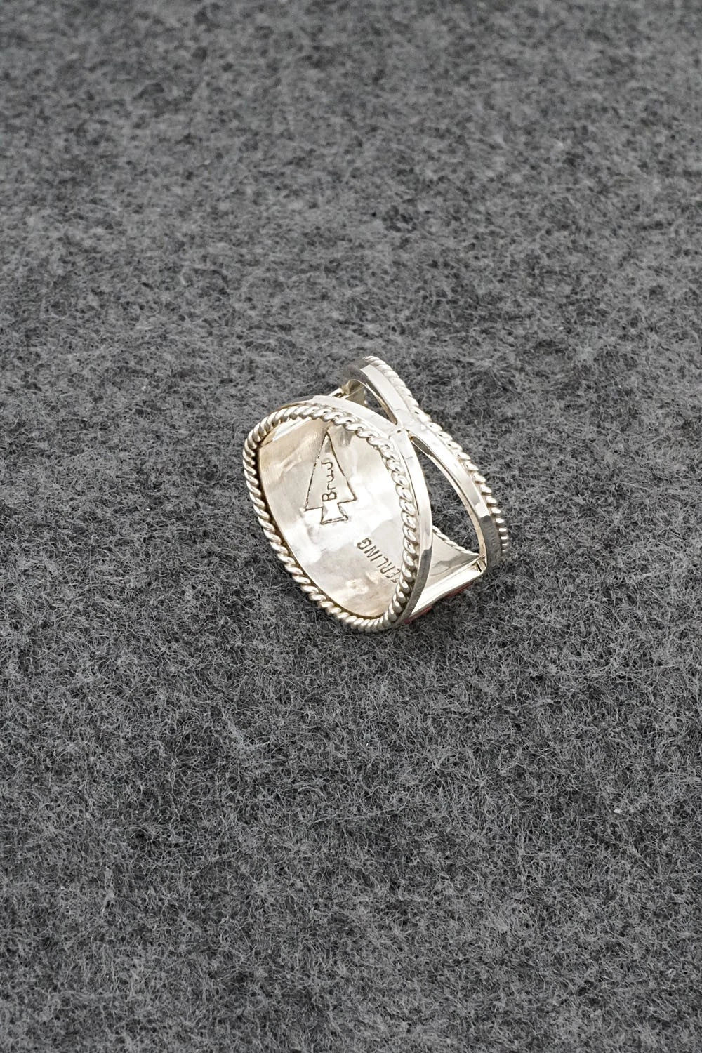 Coral and Sterling Silver Ring - Bruce Johnson - Size 6.75
