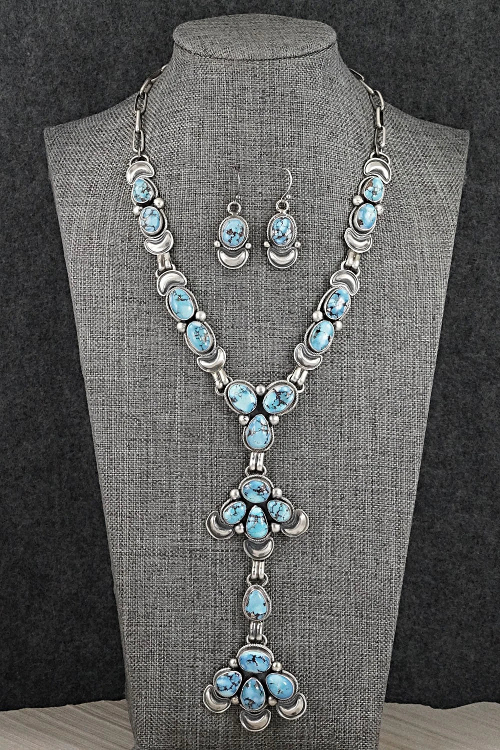 Turquoise & Sterling Silver Necklace and Earrings Set - Paul Livingston