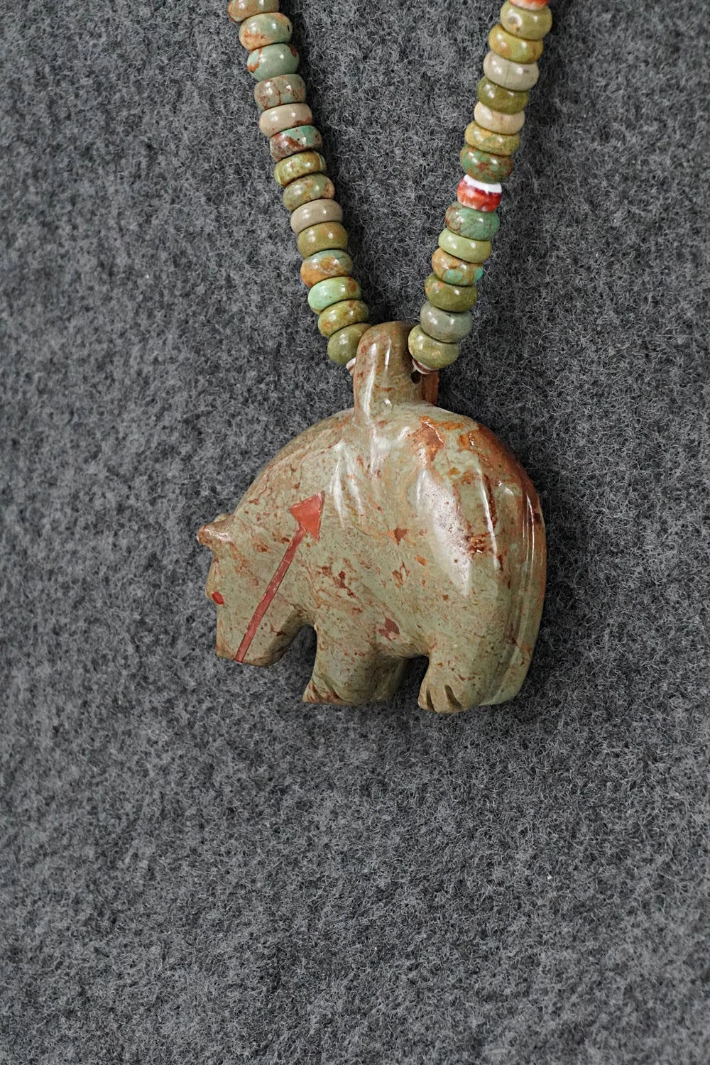 Turquoise & Sterling Silver Bear Zuni Fetish Necklace - Andres Quandelacy
