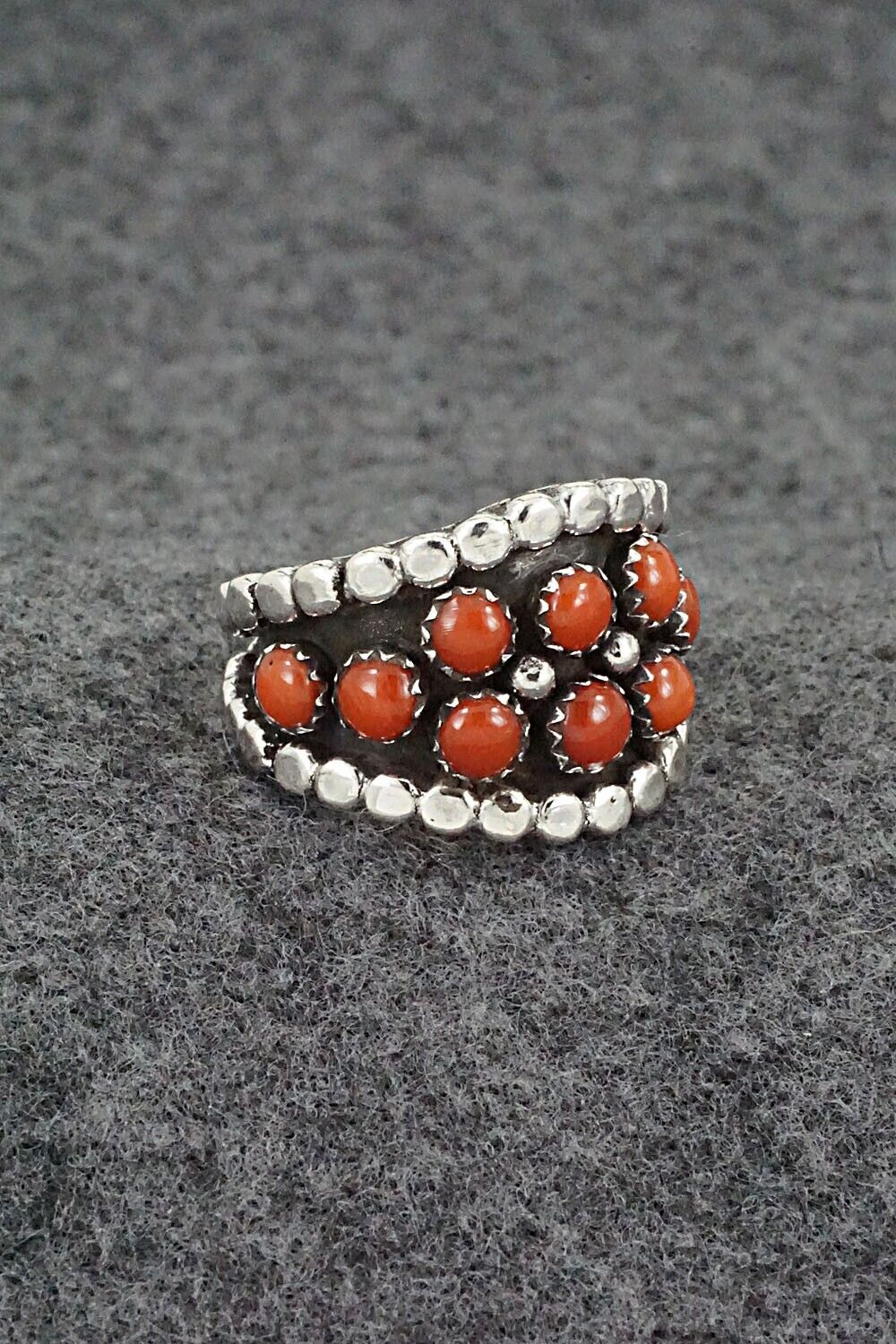 Coral & Sterling Silver Ring - Kenny Lonjose - Size 7
