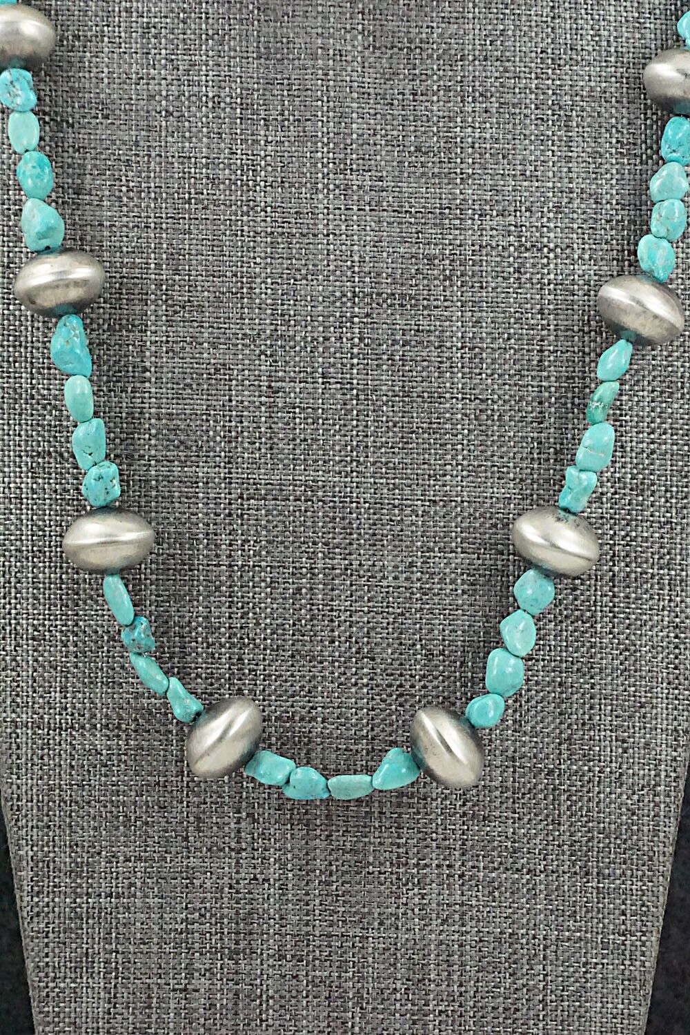 Turquoise & Sterling Silver Necklace 28" - Doreen Jake