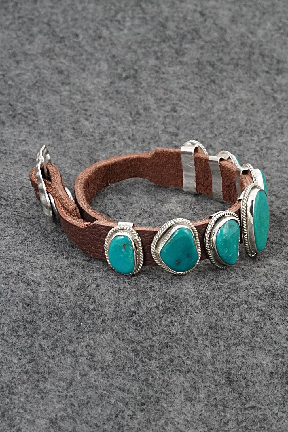 Turquoise, Sterling Silver & Leather Bracelet - Rosita Charlie