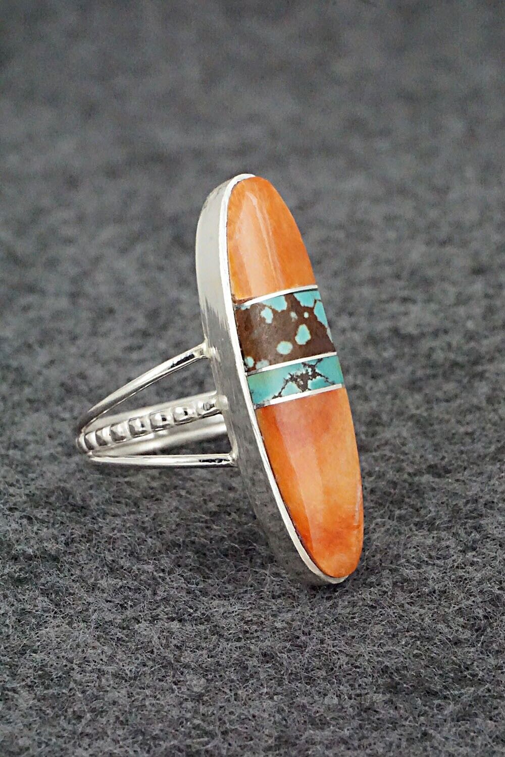 Spiny Oyster, Turquoise & Sterling Silver Ring - Harold Smith - Size 8.5