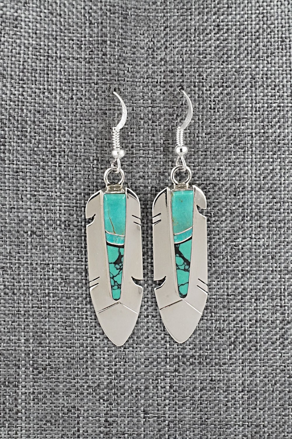 Turquoise, Onyx & Sterling Silver Earrings - Marilyn Yazzie