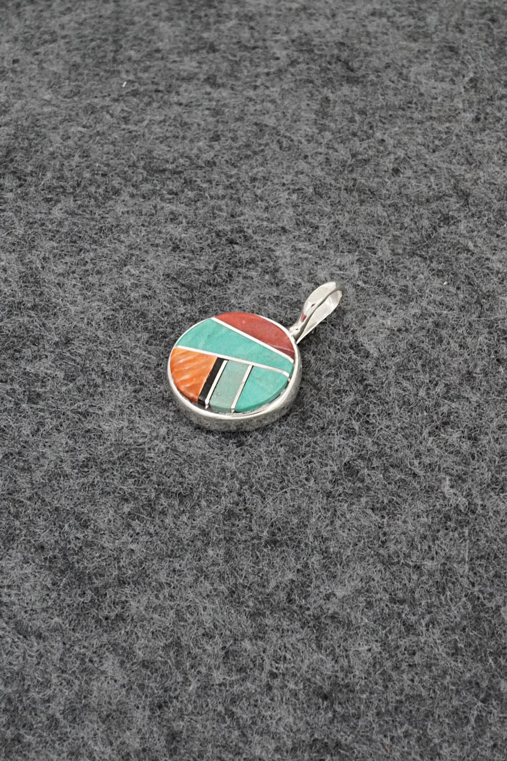 Turquoise, Spiny Oyster & Sterling Silver Pendant - Joseph Martinez