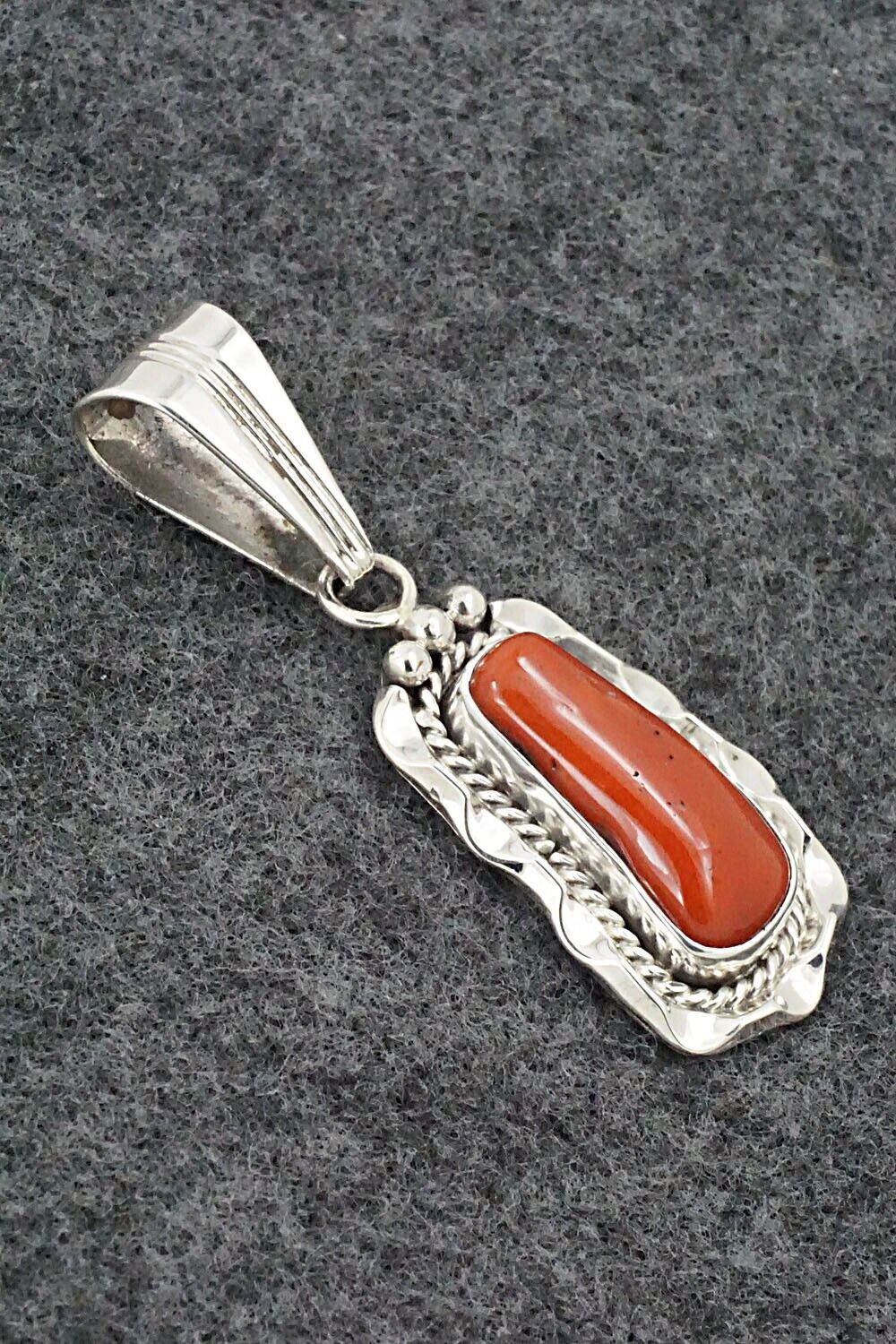 Coral & Sterling Silver Pendant - Samuel Yellowhair