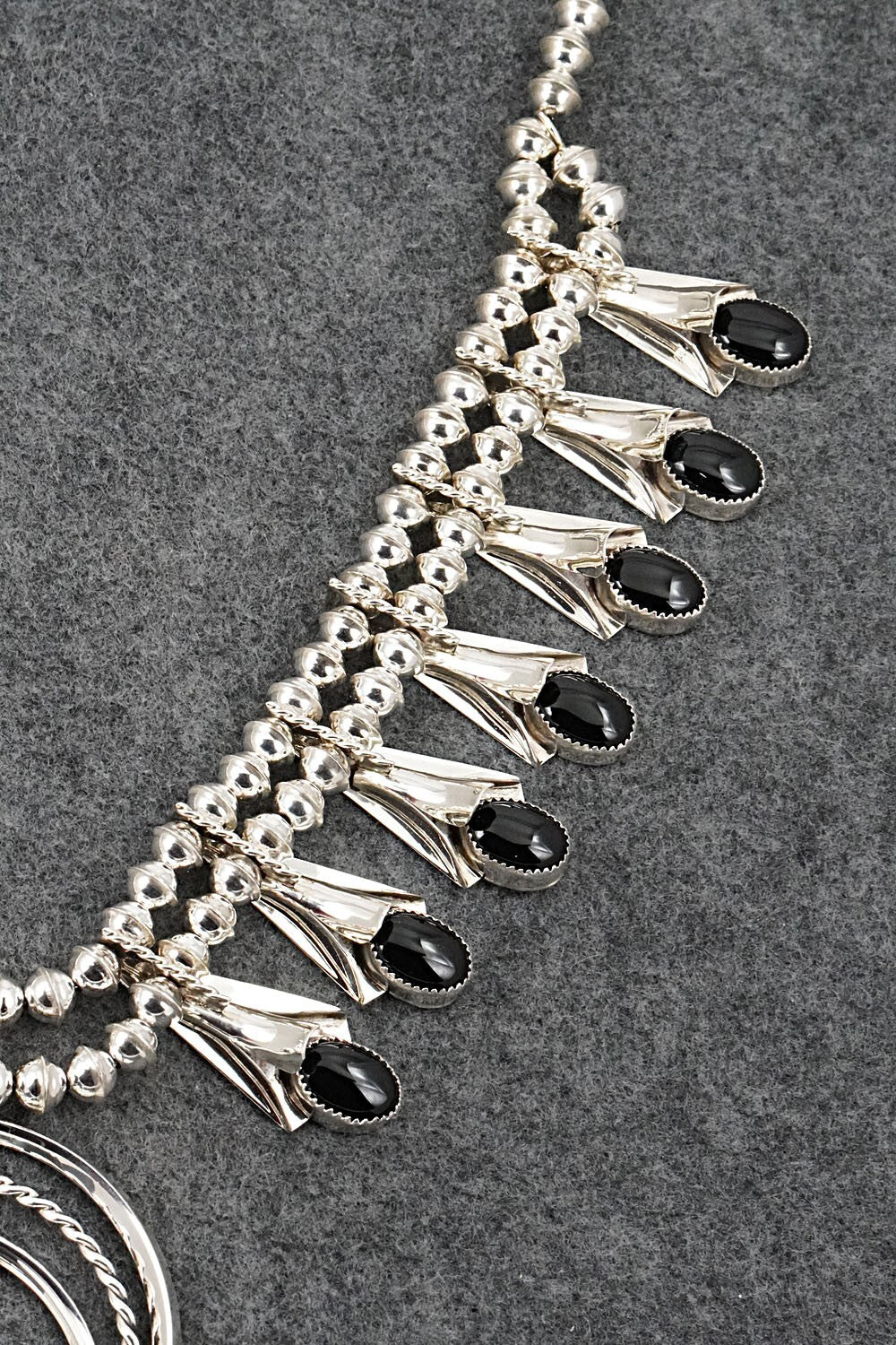 Onyx & Sterling Silver Squash Blossom Set - Louise Yazzie