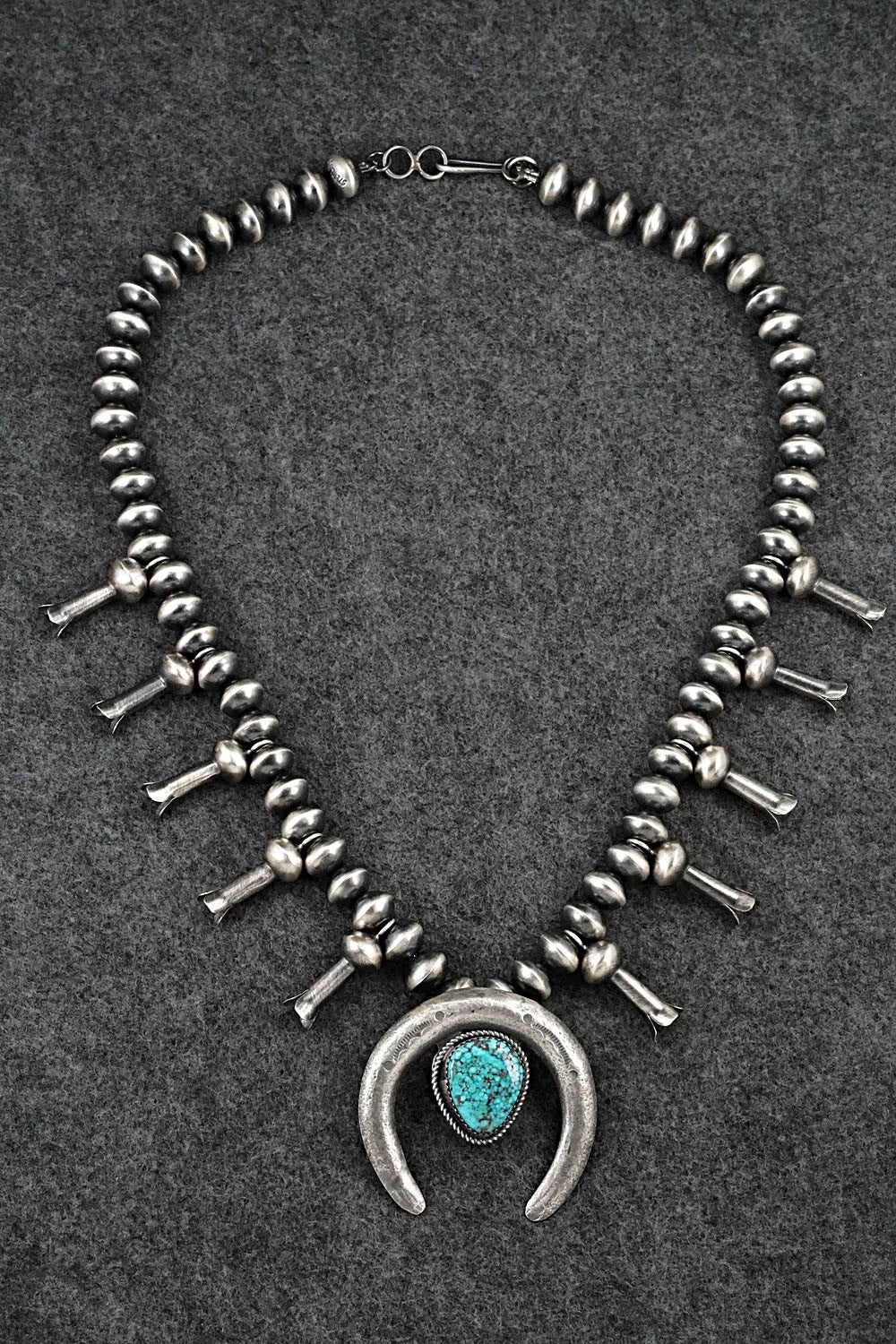 Turquoise & Sterling Silver Navajo Pearl Squash Blossom Necklace - Presley Haley