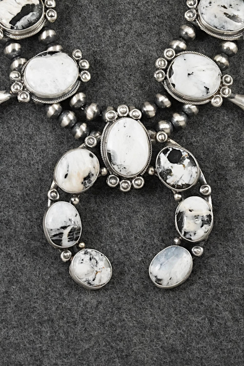 White Buffalo & Sterling Silver Squash Blossom Set - Darrin Livingston