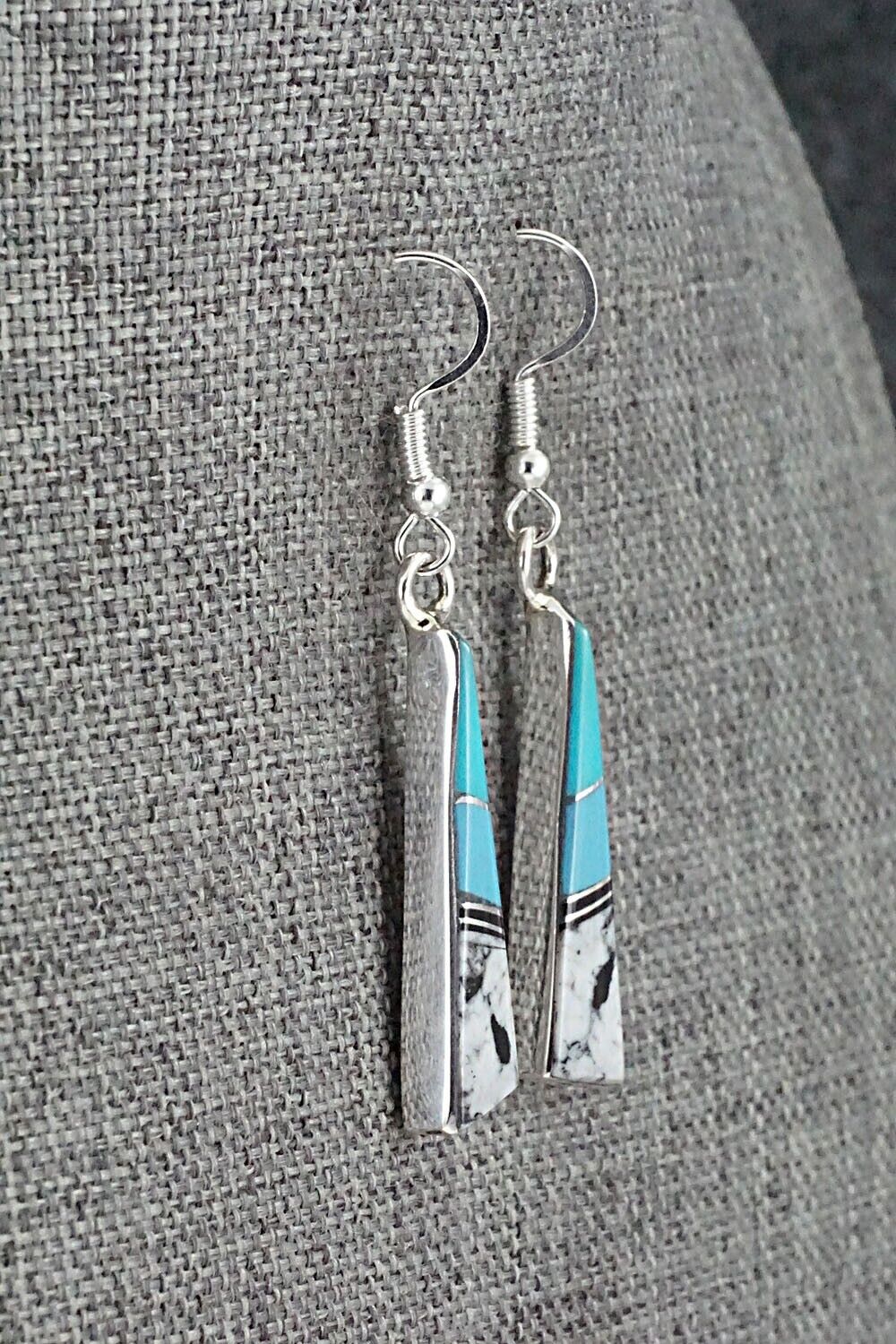 Turquoise, White Buffalo & Sterling Silver Inlay Earrings - Marilyn Yazzie