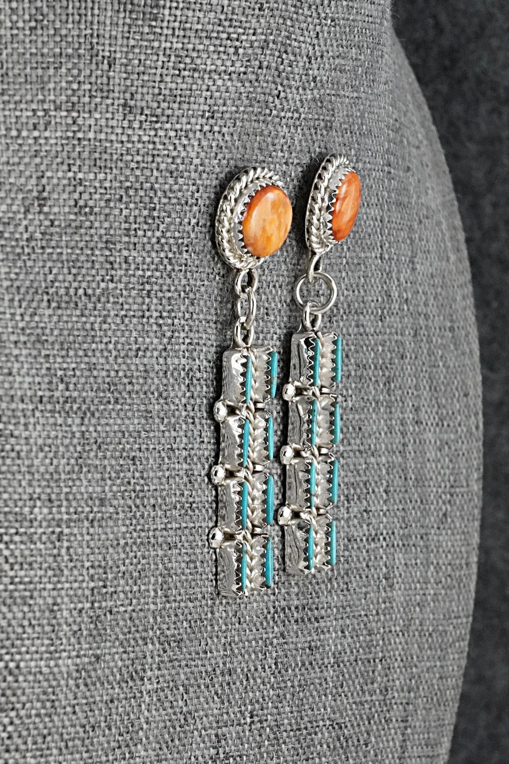 Turquoise, Spiny Oyster & Sterling Silver Earrings - Roland Francisco