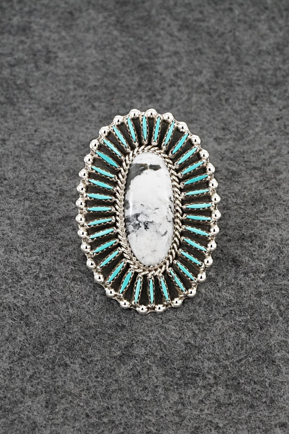 White Buffalo, Turquoise & Sterling Silver Ring - Roland Francisco - Size 8