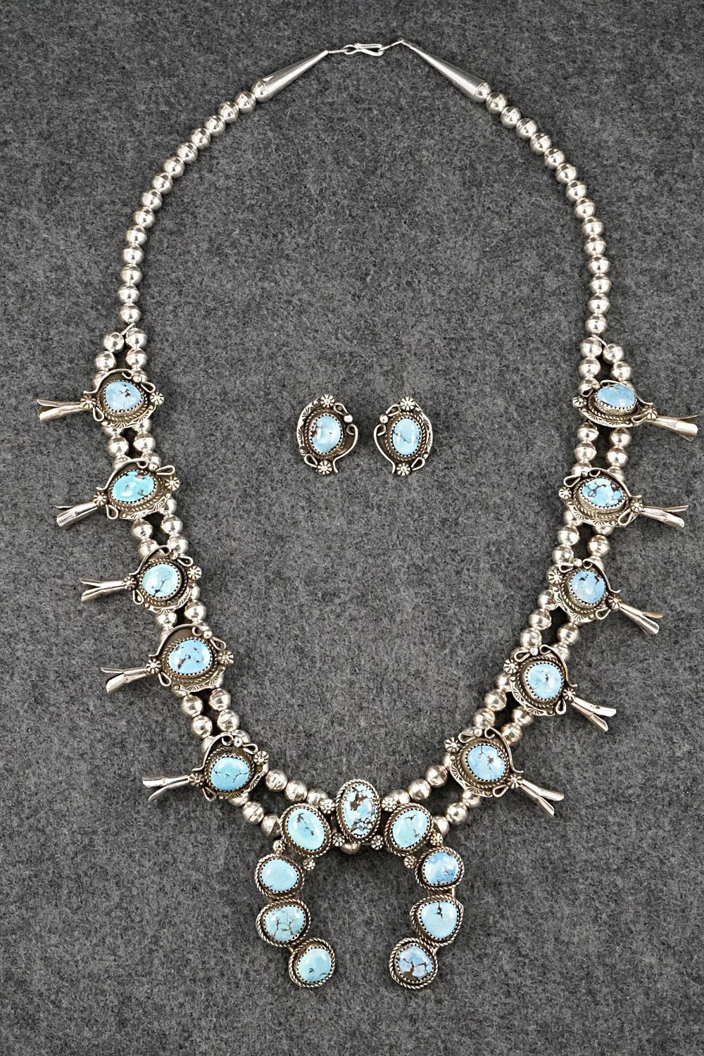 Turquoise & Sterling Silver Squash Blossom Set - Phil Nez