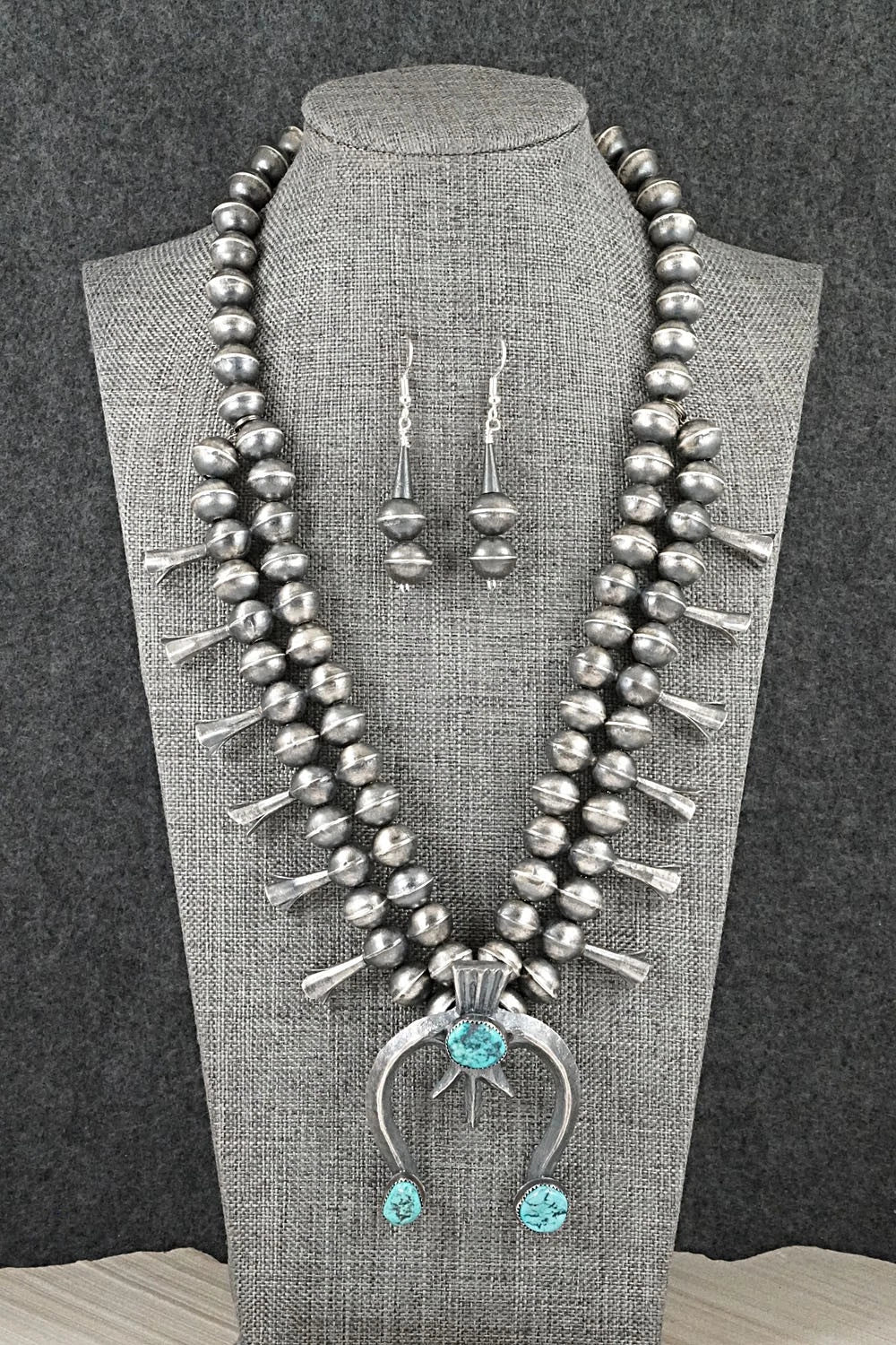 Turquoise & Sterling Silver Squash Blossom Set - Gilbert Martin