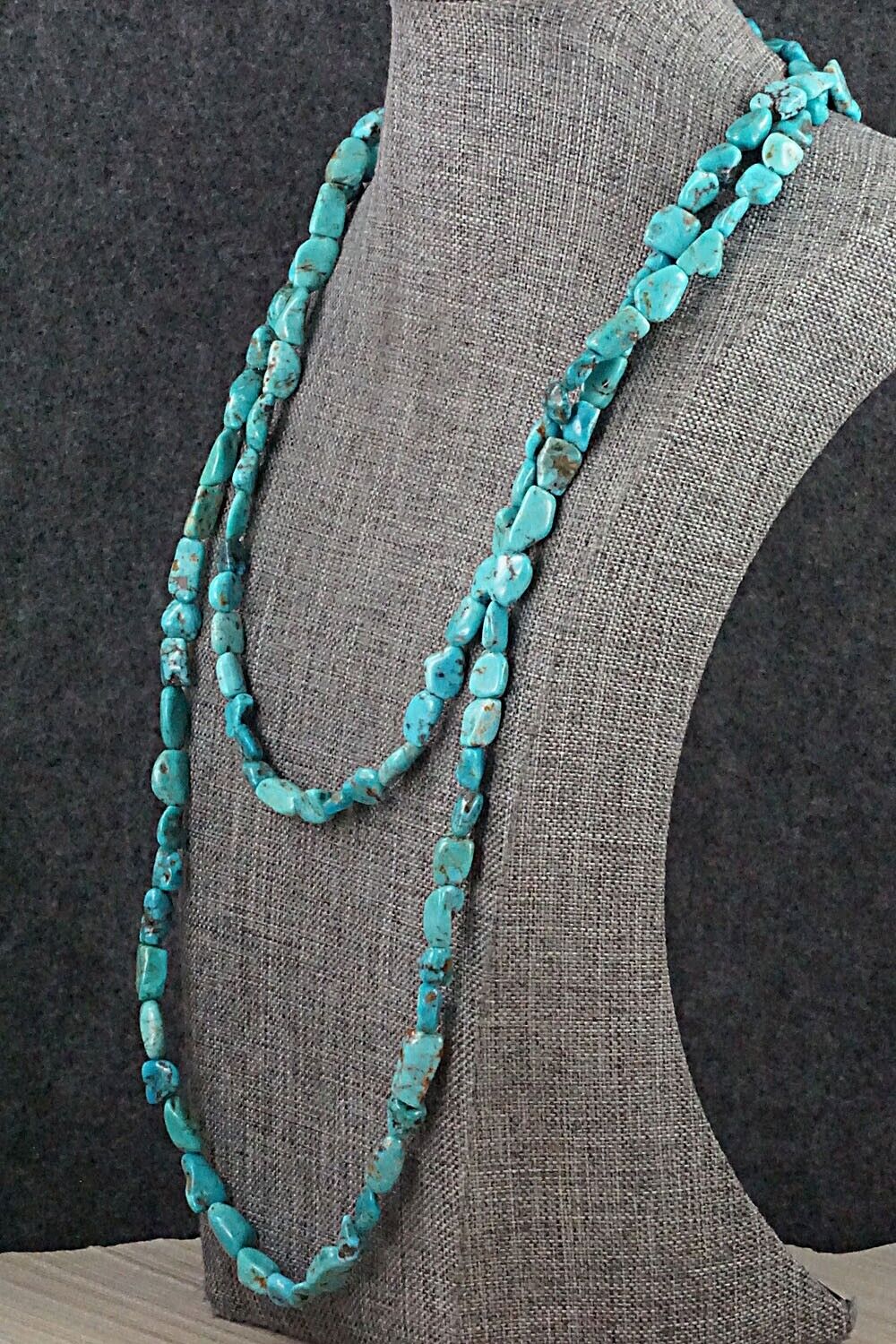 Turquoise & Sterling Silver Necklace 49" - Doreen Jake