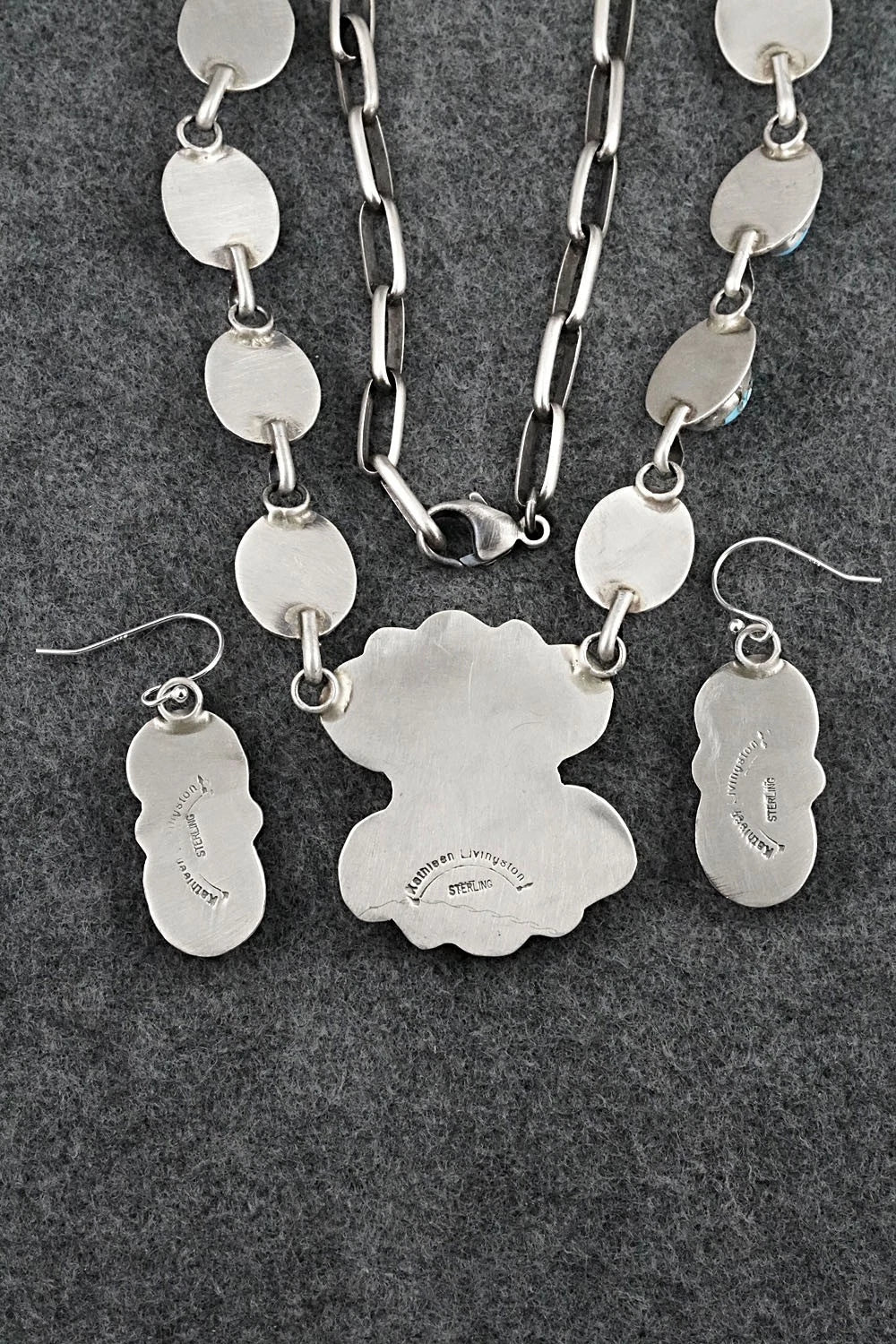 Turquoise & Sterling Silver Necklace and Earrings Set - Kathleen Livingston