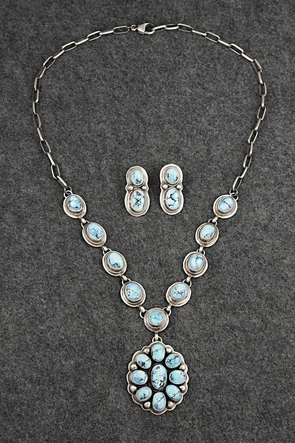 Turquoise & Sterling Silver Necklace and Earrings Set - Kathleen Livingston