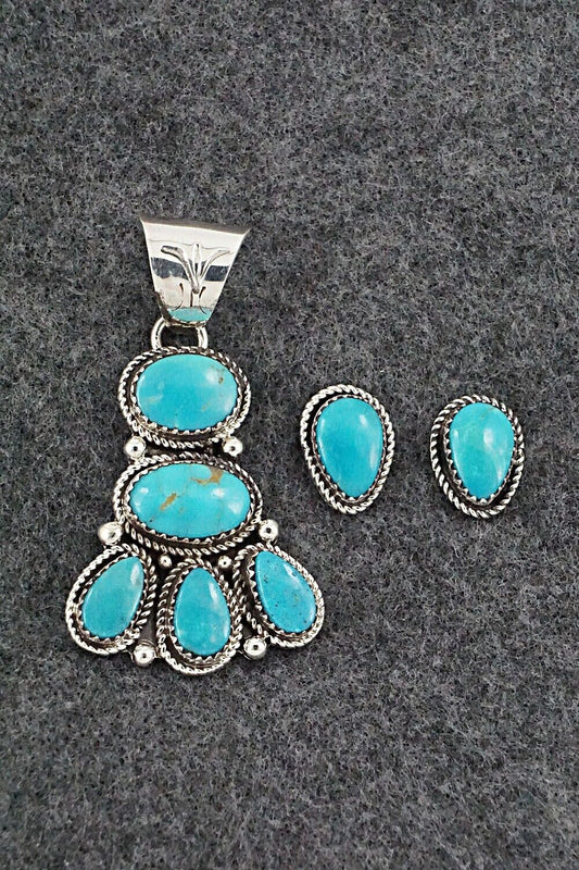 Turquoise & Sterling Silver Pendant and Earrings Set - Ernest Hawthorne
