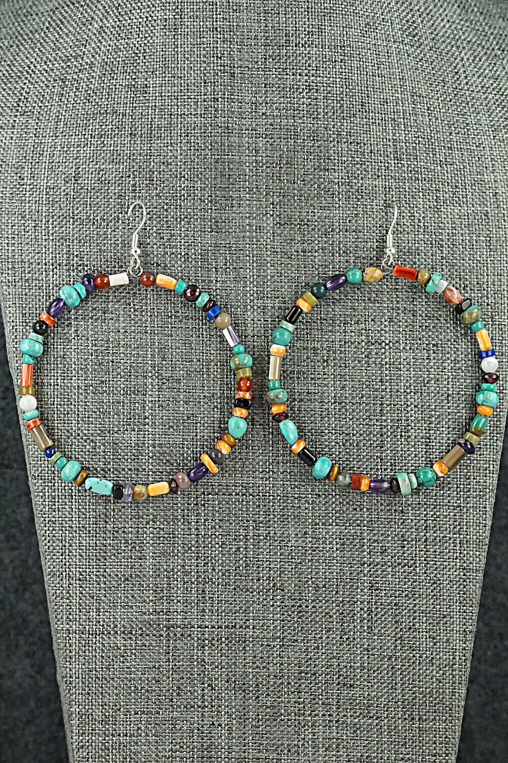 Multi Stone & Sterling Silver Hoop Earrings - Helen Tsosie