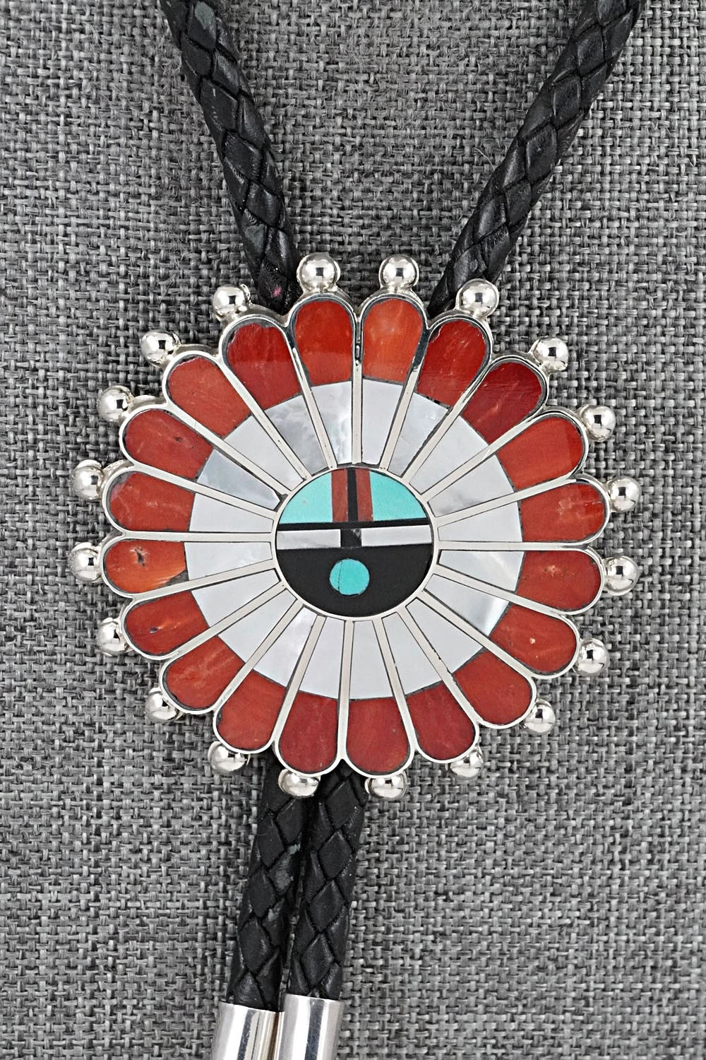 Multi-Stone & Sterling Silver Inlay Bolo Tie - April Unkestine